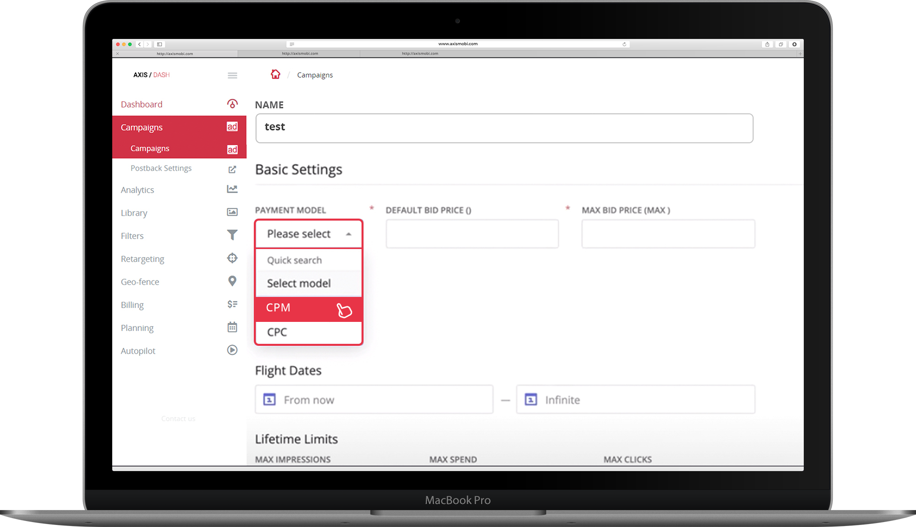 Axismobi DSP Campaign Dashboard