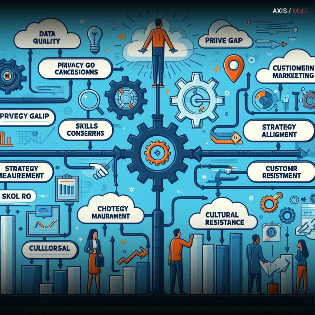 Data driven marketing challenges concept - Overcoming obstacles in implementing effective data strategies for business growth.