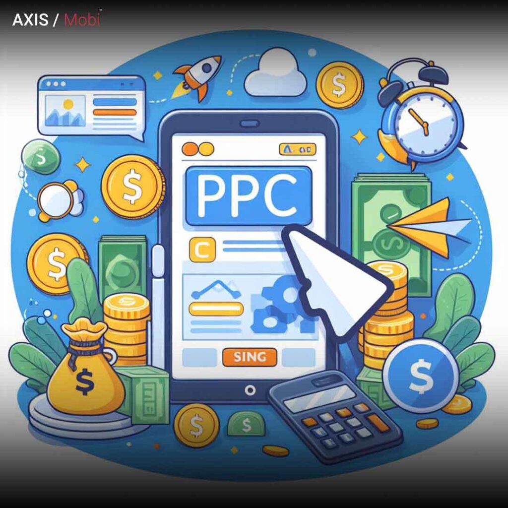 Illustration representing Pay-Per-Click (PPC) Advertising – a computer screen with a clickable icon, symbolizing the direct and measurable impact of targeted online ads.